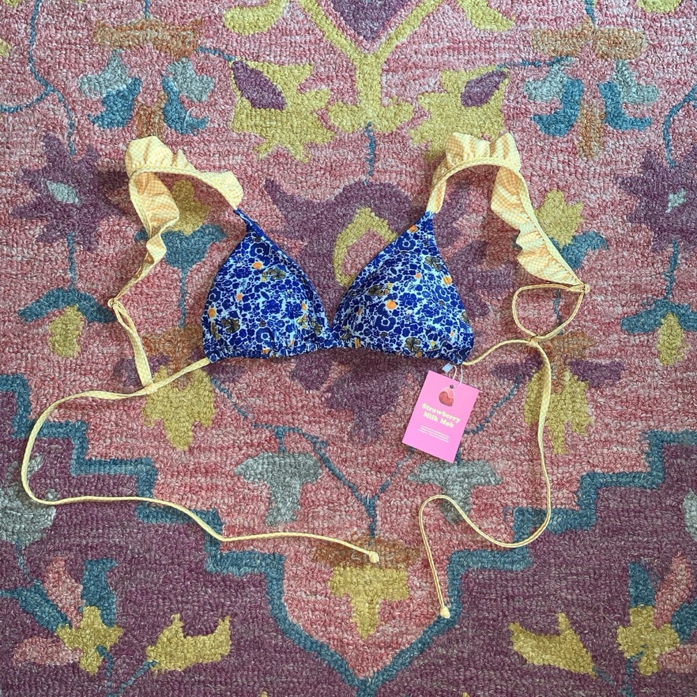 Strawberry Milk Mob Blue and Yellow Floral Bikini
